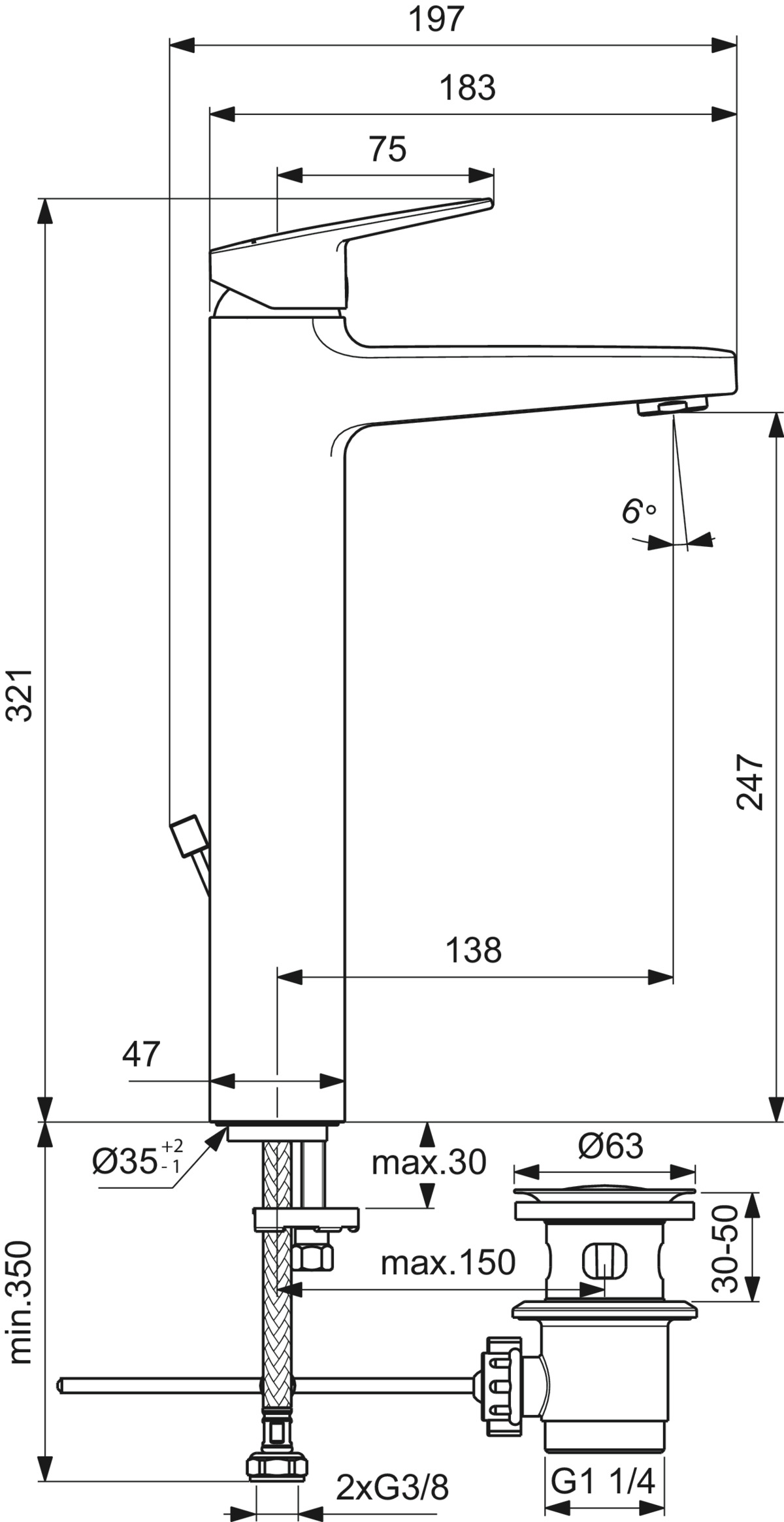 Miscelatore lavabo alto con scarico Ideal Standard Ceraplan BD238